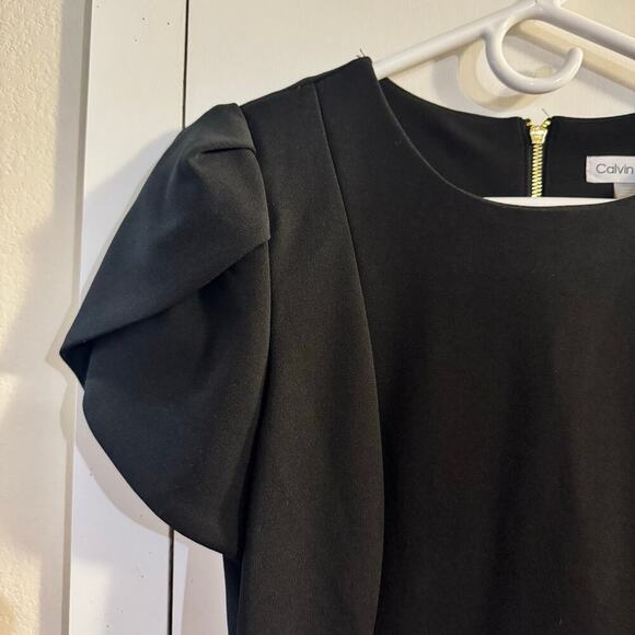 NWT Calvin Klein Women's Tulip Short Sleeve Scuba Crepe Mini Dress Size 10 Black - Picture 5 of 9